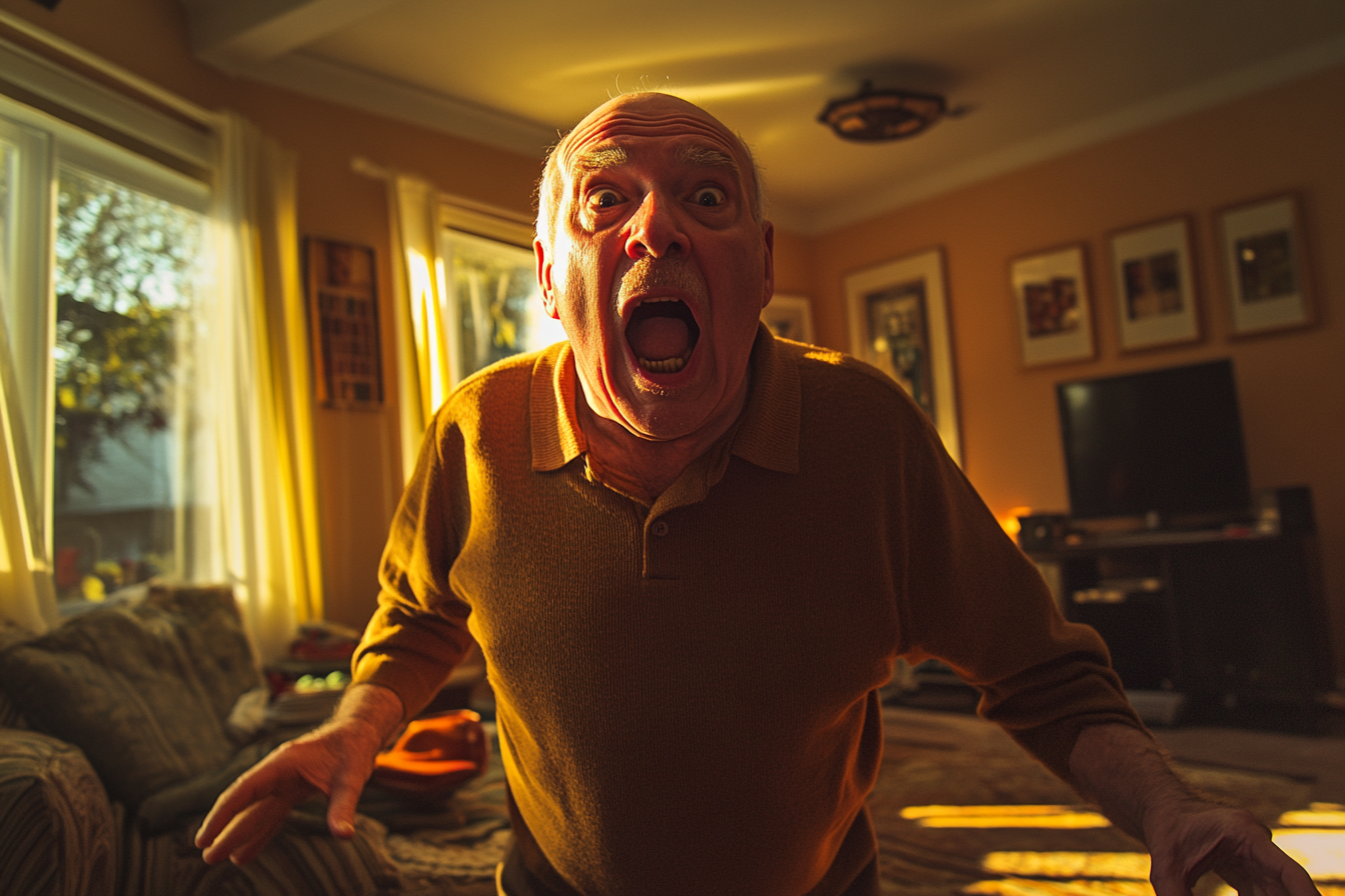 Close-up of angry man in his 70s yelling in living room | Source: Midjourney