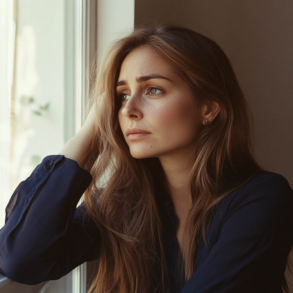 A woman sitting and looking out of a window | Source: Midjourney