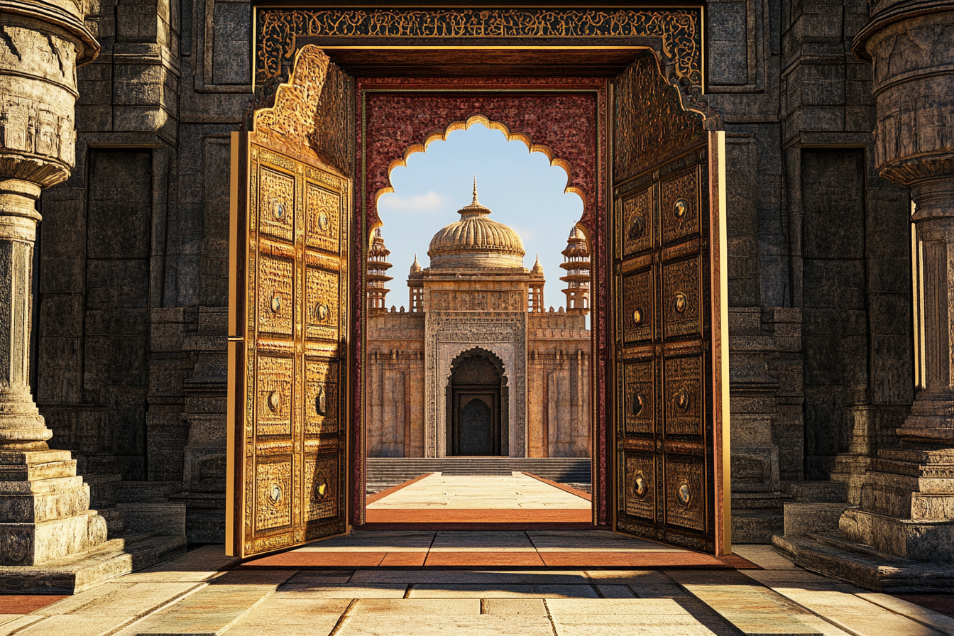 A palace in ancient India with open doors | Source: Midjourney