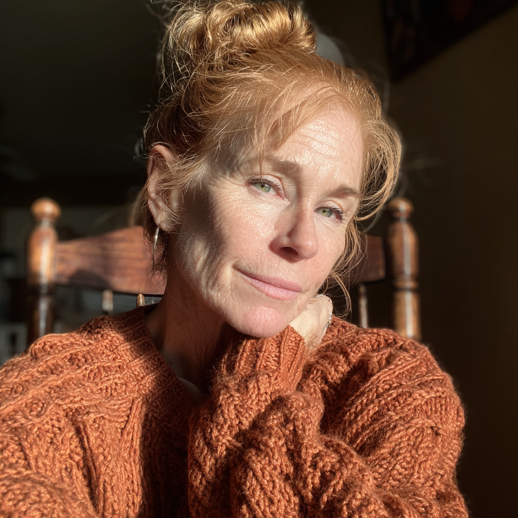 A smiling older woman sitting on a rocking chair | Source: Midjourney