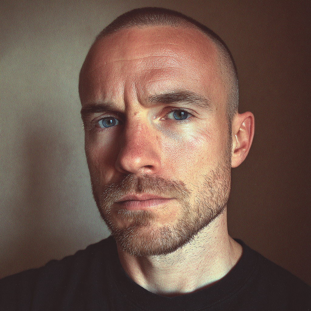 A close up of a man wearing a black t-shirt | Source: Midjourney