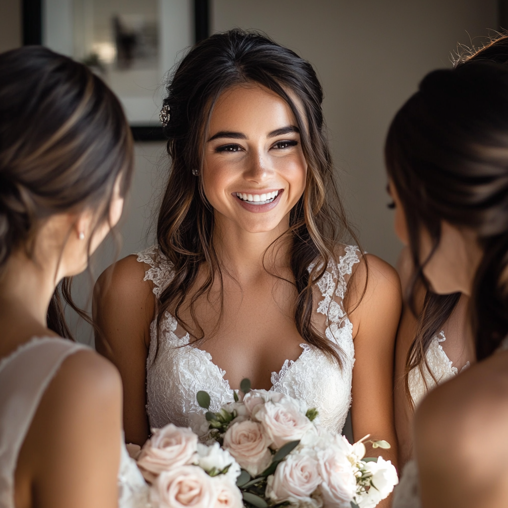 Bride and her bridesmaids having a conversation | Source: Midjourney