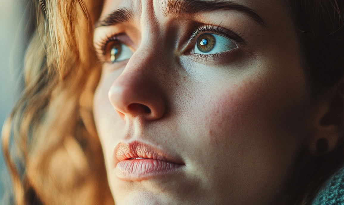 A worried woman's face | Source: Midjourney