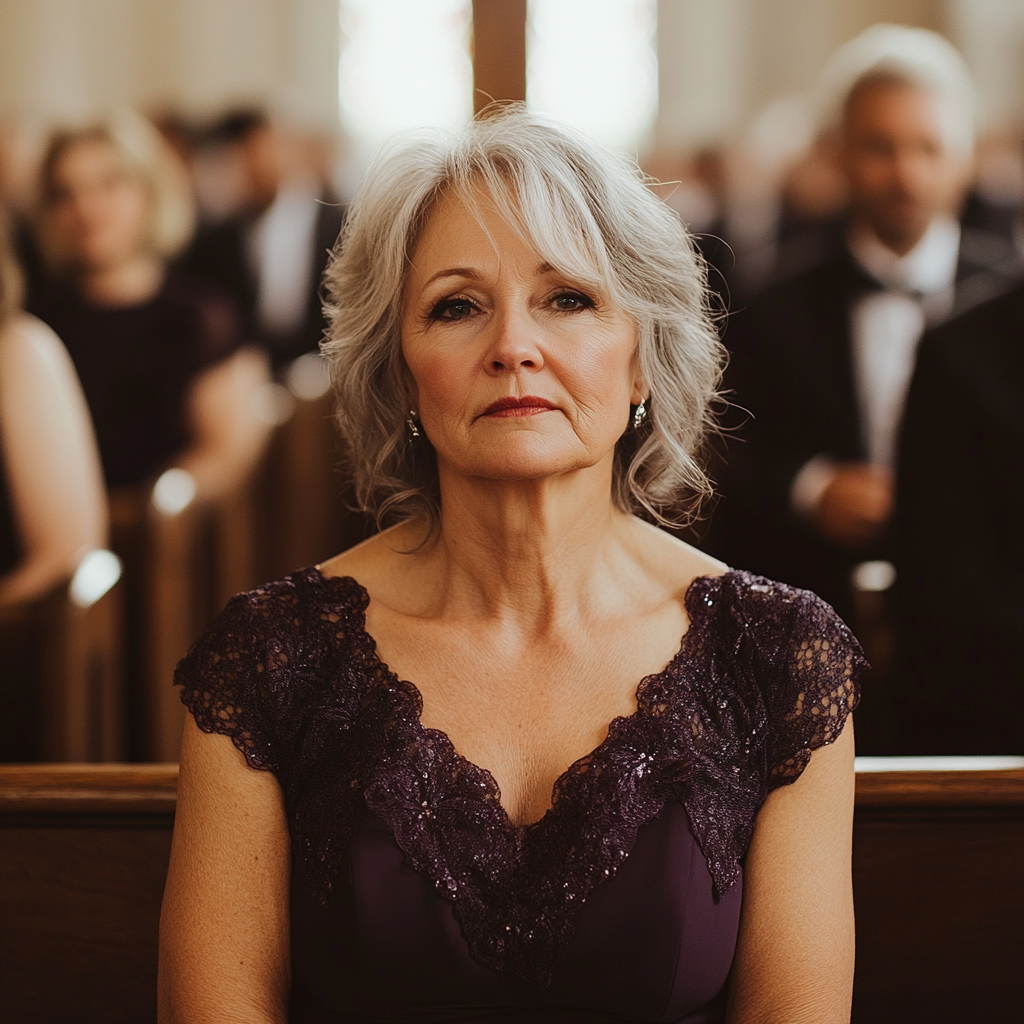 A woman sitting in a church pew | Source: Midjourney