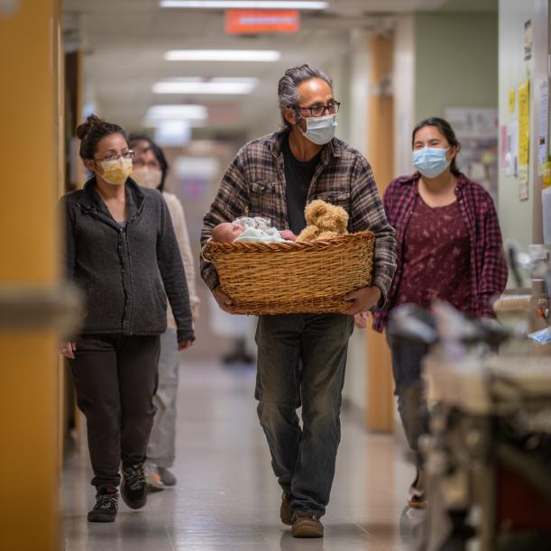 A family leaving the hospital with a newborn | Source: Midjourney