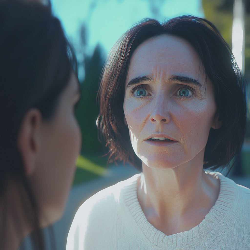 A woman talking to another woman in a park | Source: Midjourney