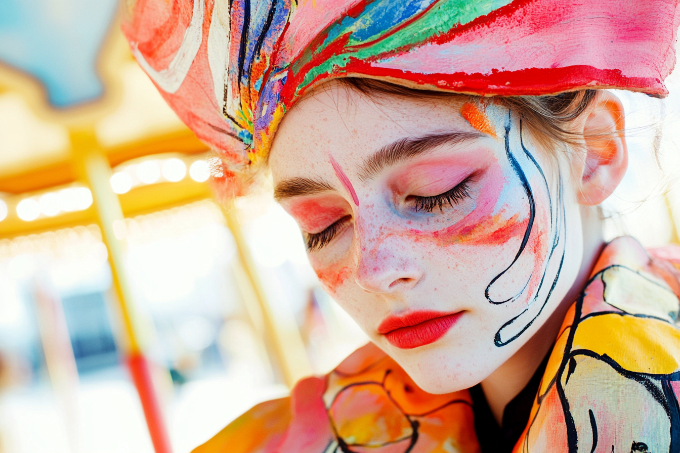 A solemn-looking carnival performer | Source: Midjourney