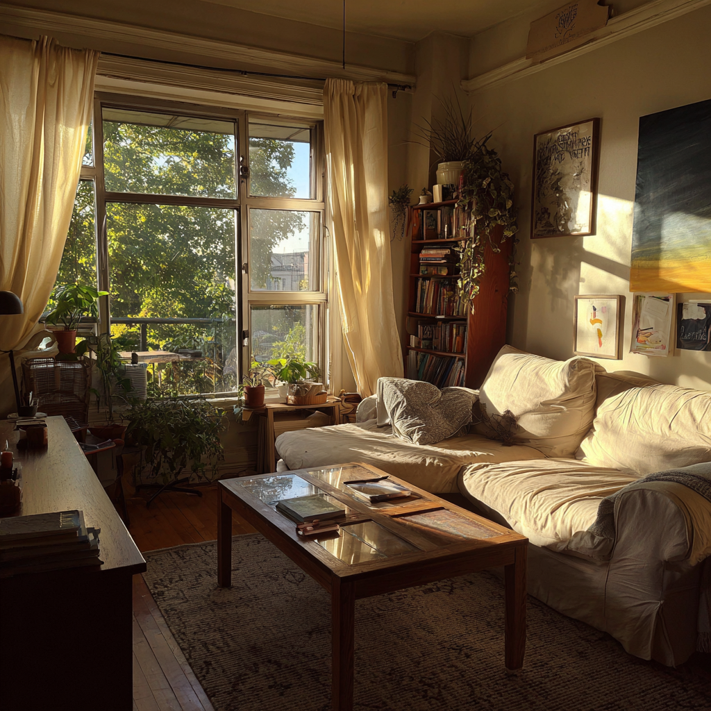 Wnętrze salonu w apartamencie | Źródło: Midjourney