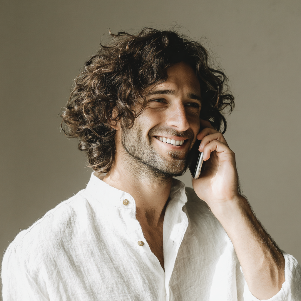 A smiling man talking on the phone | Source: Midjourney