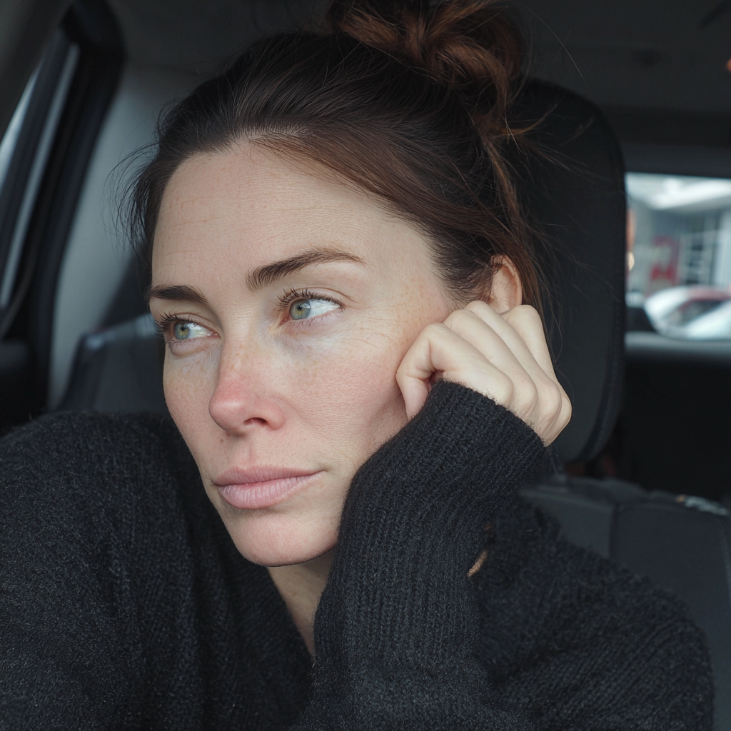 A tired woman sitting in a car | Source: Midjourney