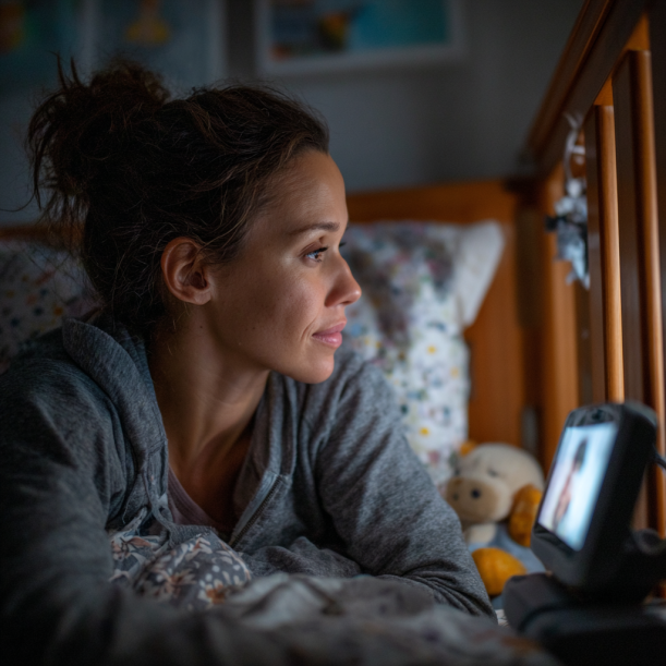 A mother, alert, listening to a baby monitor | Source: Midjourney