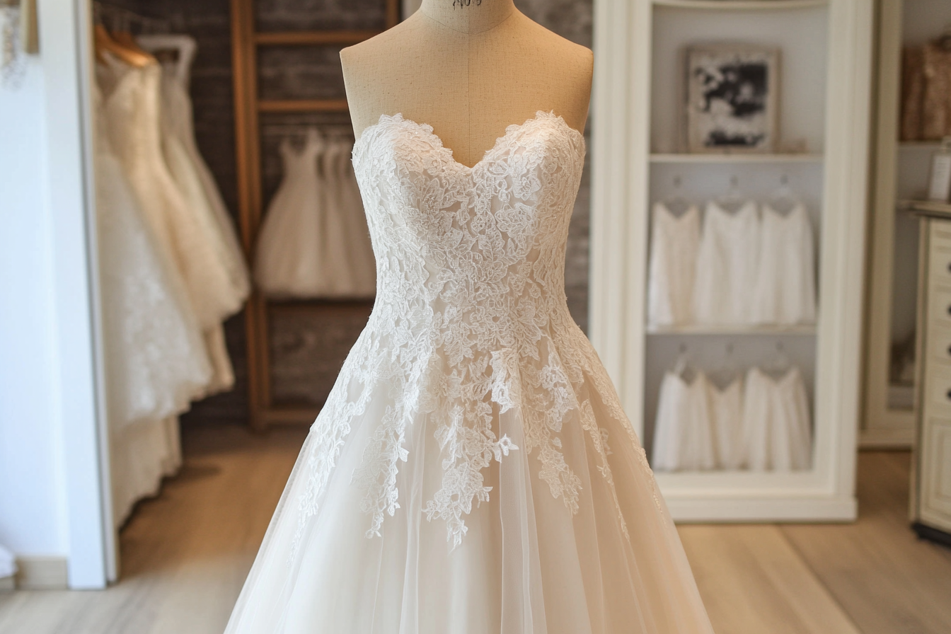 Une robe de mariée exposée dans un magasin | Source : Midjourney