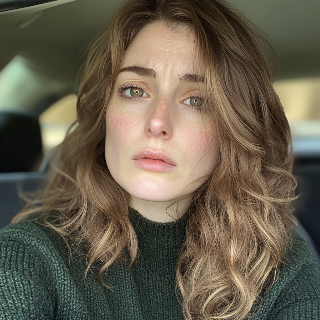 An upset woman sitting in a car | Source: Midjourney