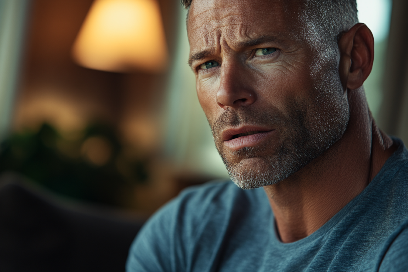 A man sitting in his living room | Source: Midjourney