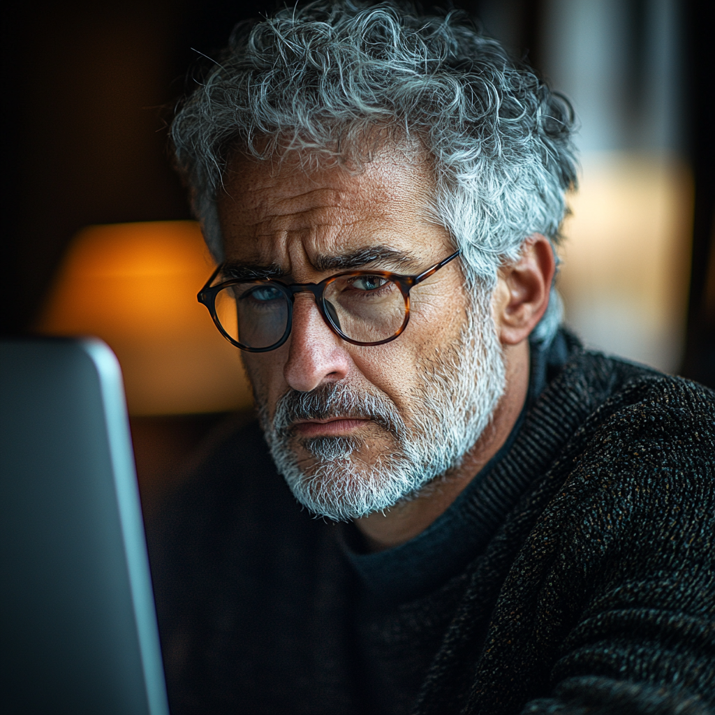 An unhappy man on a computer | Source: Midjourney