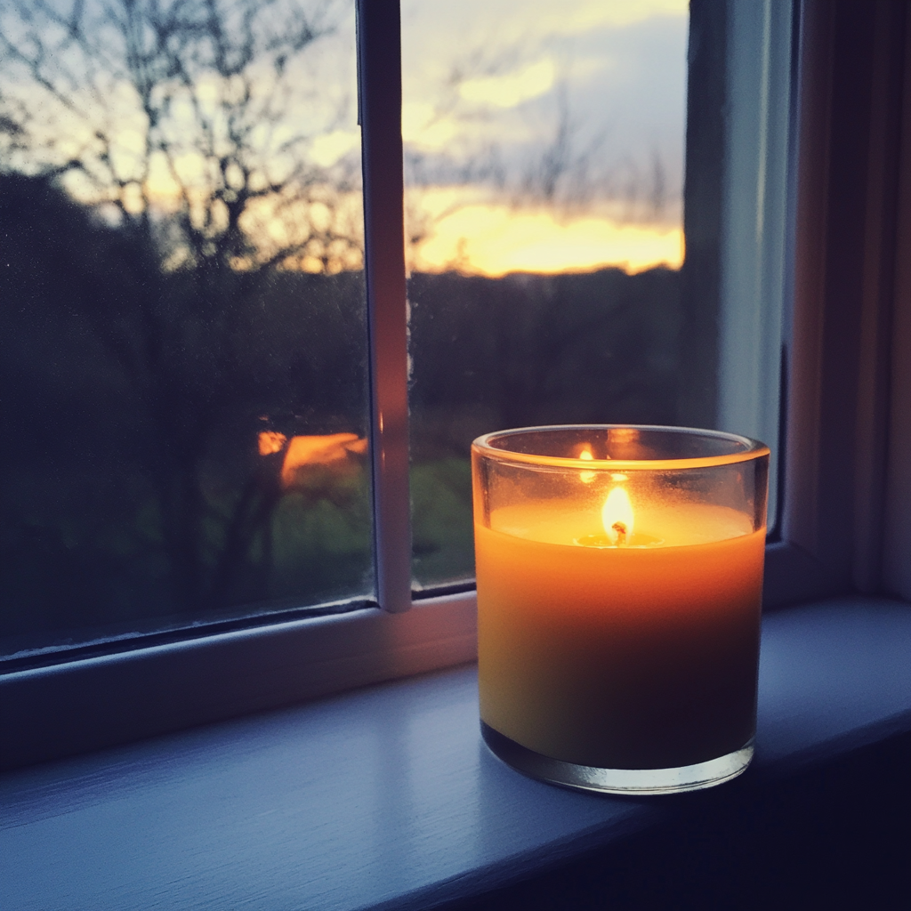 A candle lit in a windowsill | Source: Midjourney