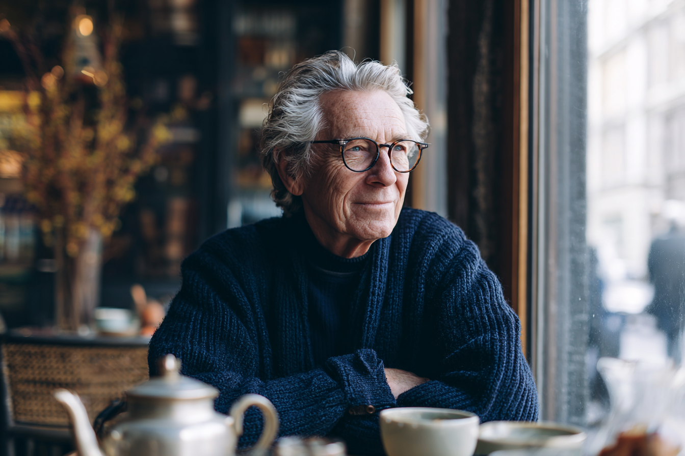 An older man sitting in a restaurant | Source: Midjourney
