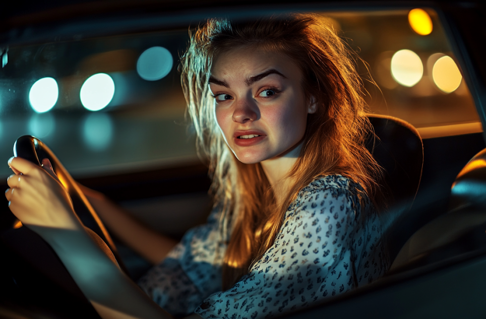 An anxious woman sitting in a car | Source: Midjourney