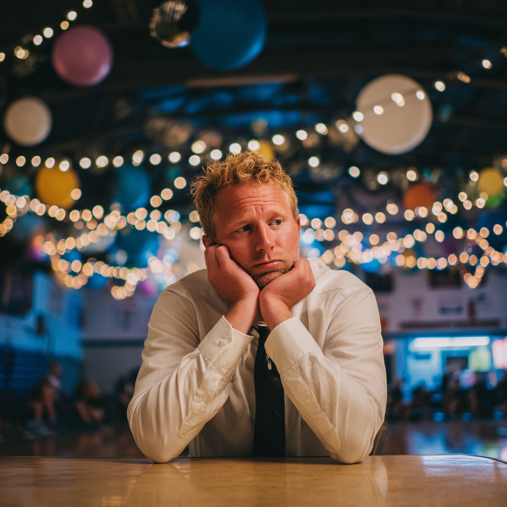 An upset man sitting at a table | Source: Midjourney