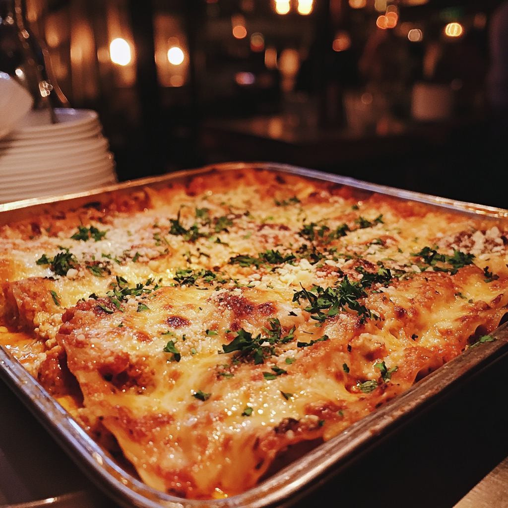 A tray of lasagna | Source: Midjourney