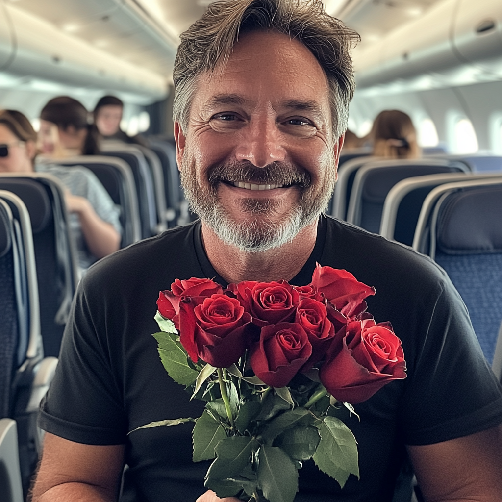 Flight Attendant Woke Me Up & Told Me to Check My Husband's Bag While He Was Away — I Never Expected What I Found 16 A man proposing on a flight | Source: Midjourney