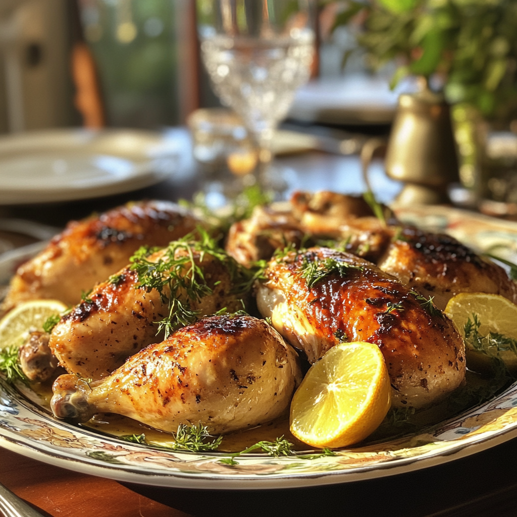 A platter of roast chicken | Source: Midjourney