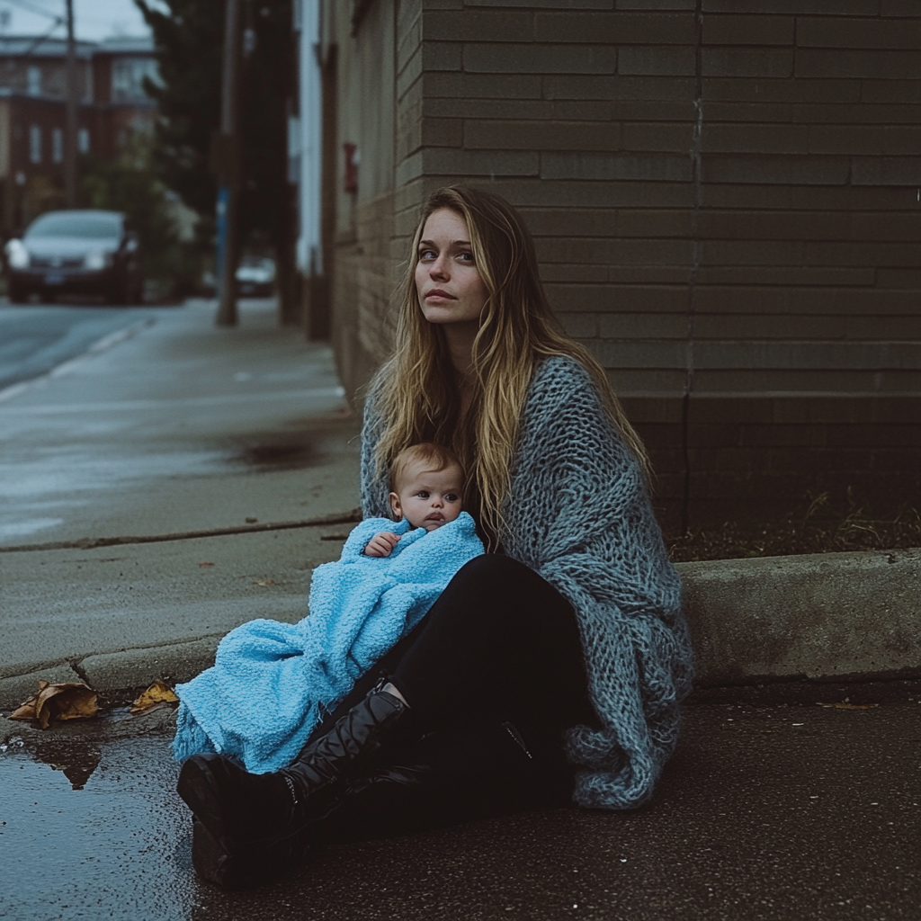 A woman sitting with a baby | Source: Midjourney