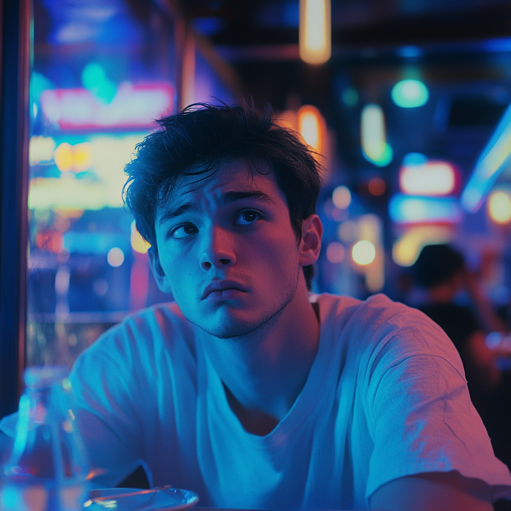 A young man in a restaurant | Source: Midjourney