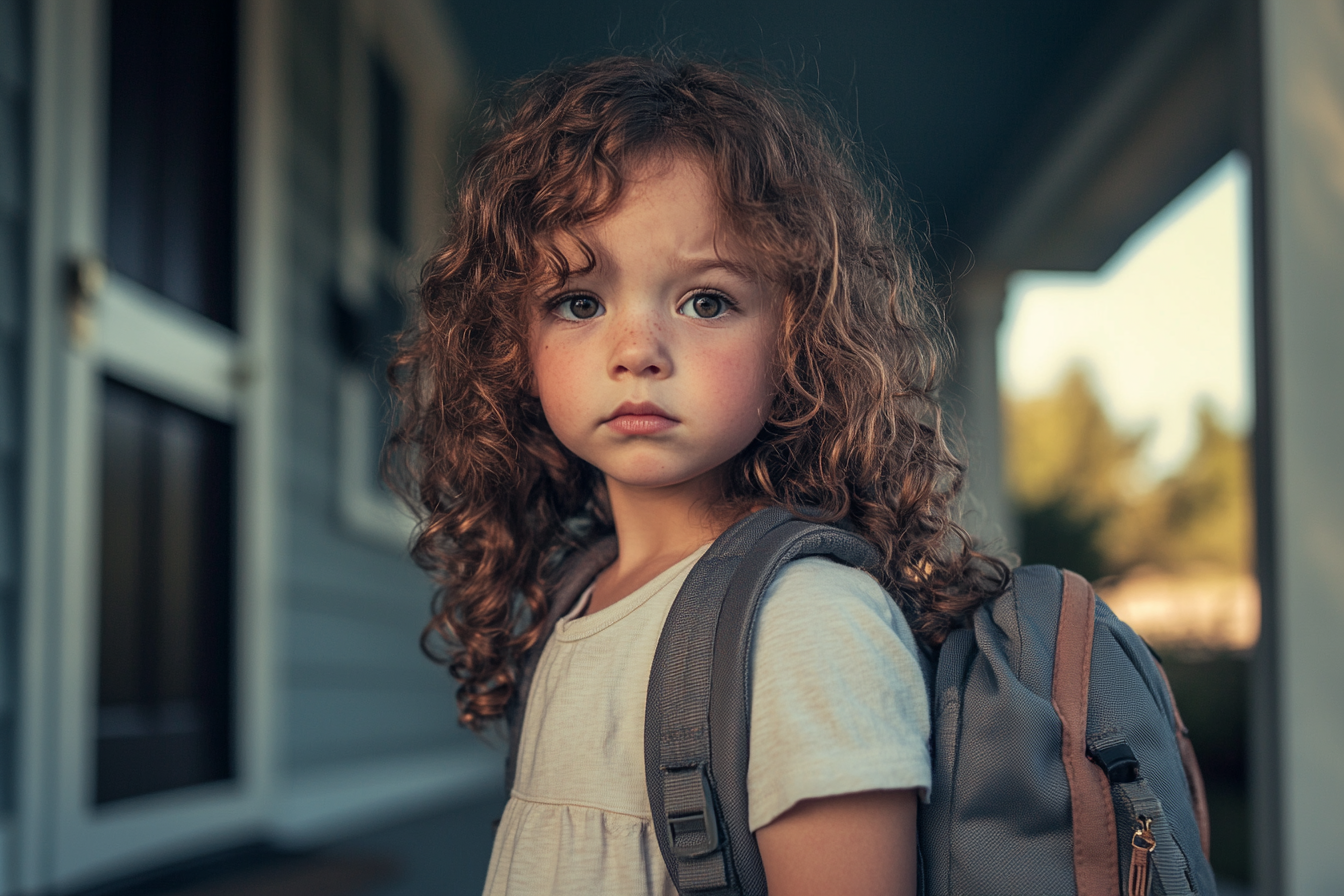 A little girl standing outside a house | Source: Midjourney