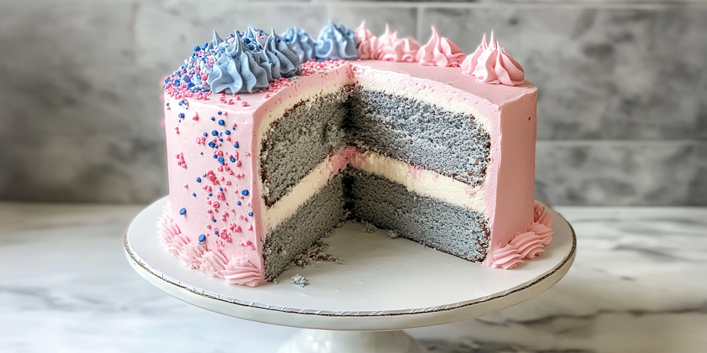 A gender reveal cake with pink frosting and a gray interior | Source: The Celebritist