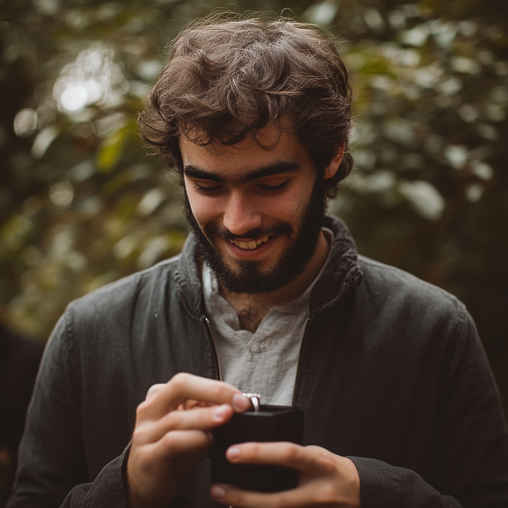 A man looking at a wedding ring | Source: Midjourney