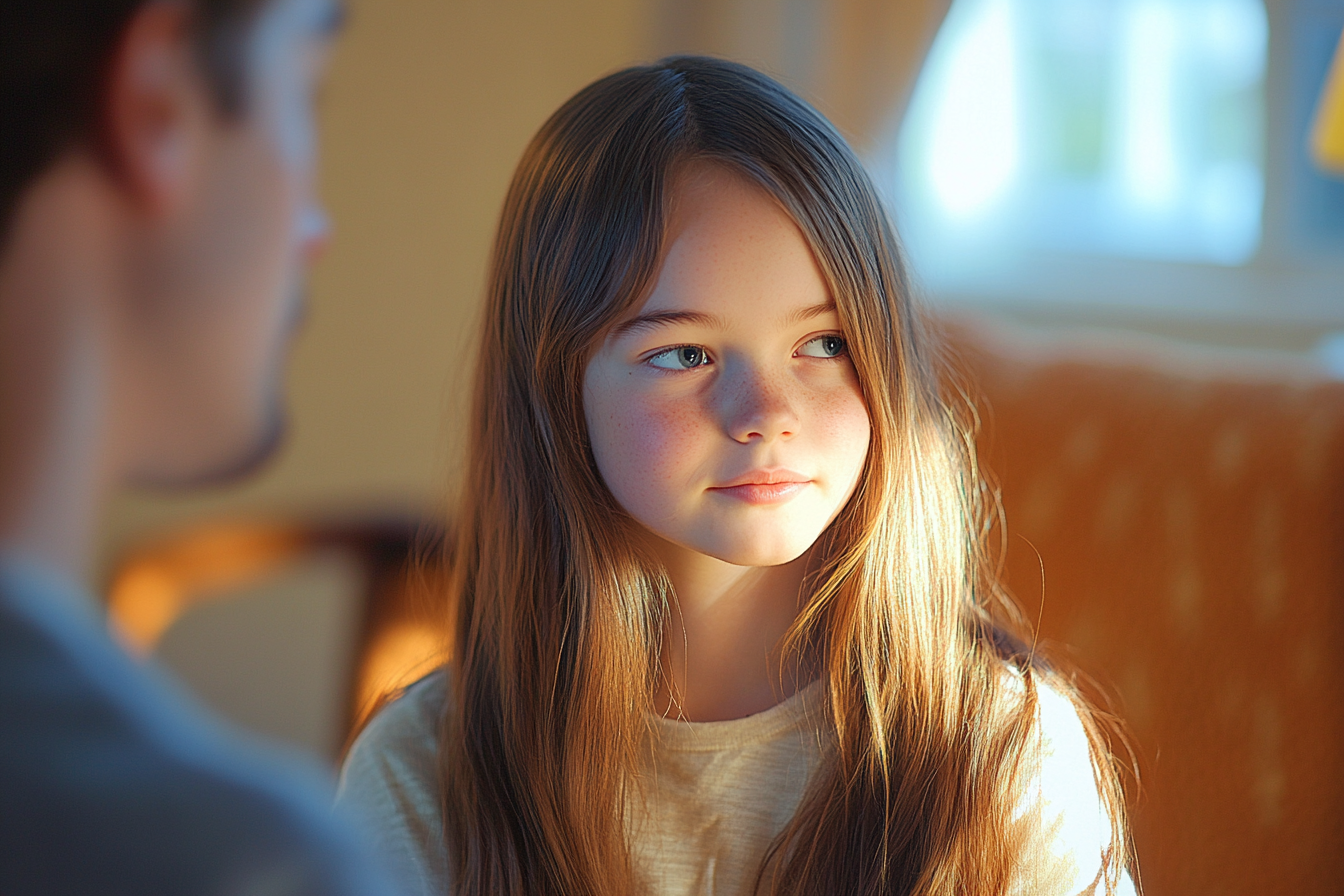 A girl looking away from her father | Source: Midjourney