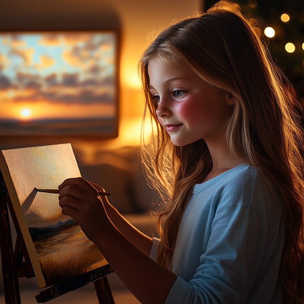 A girl painting a picture | Source: Midjourney