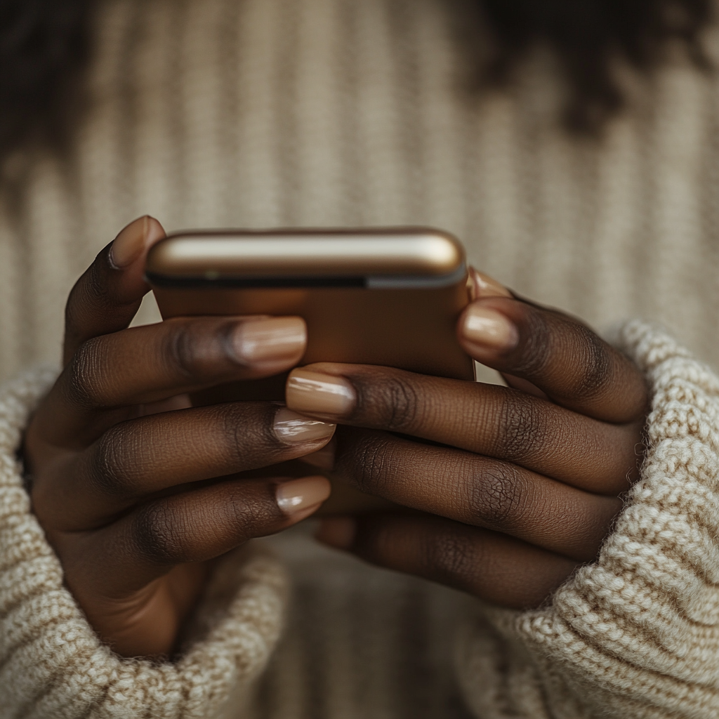 A woman using her phone | Source: Midjourney