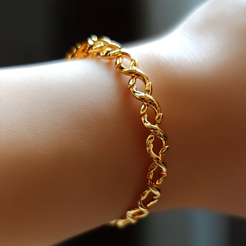 A gold bracelet on a woman's wrist | Source: Midjourney