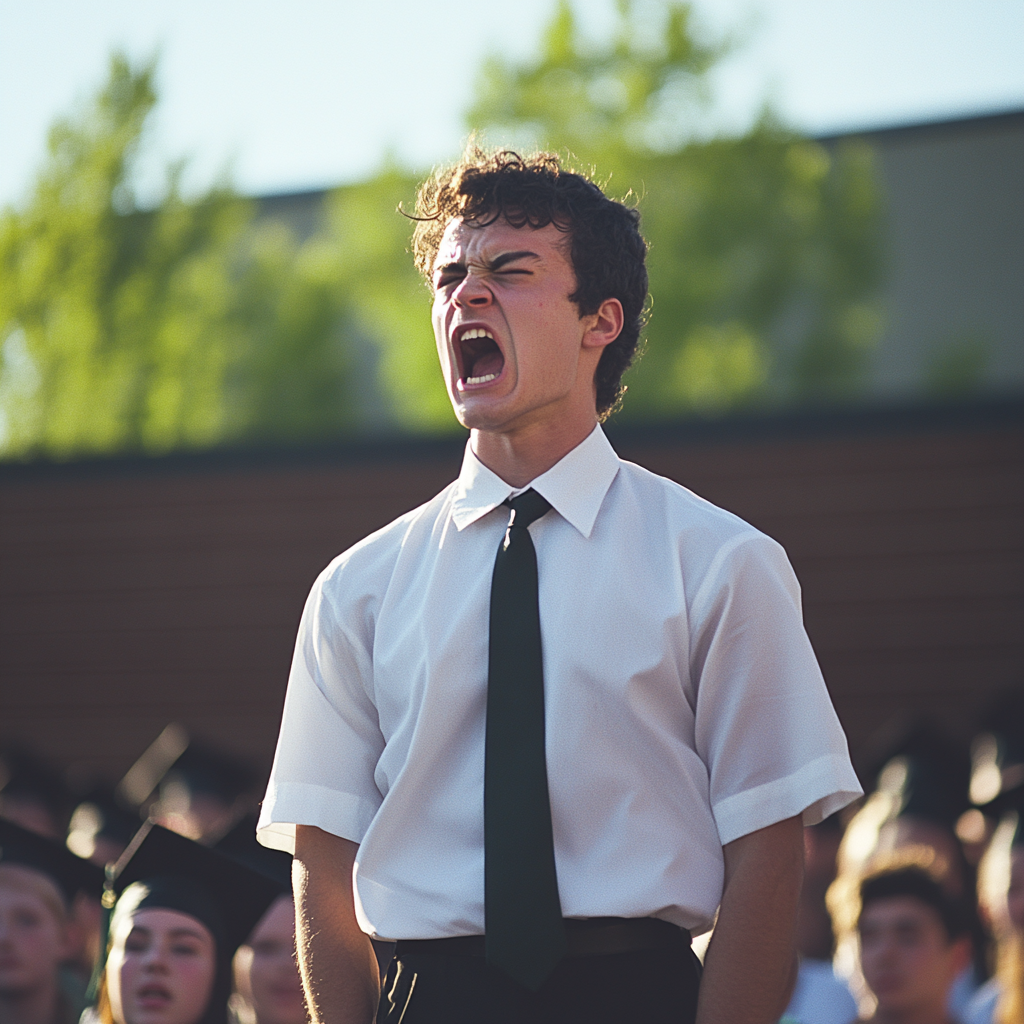 An angry man at a graduation ceremony | Source: Midjourney
