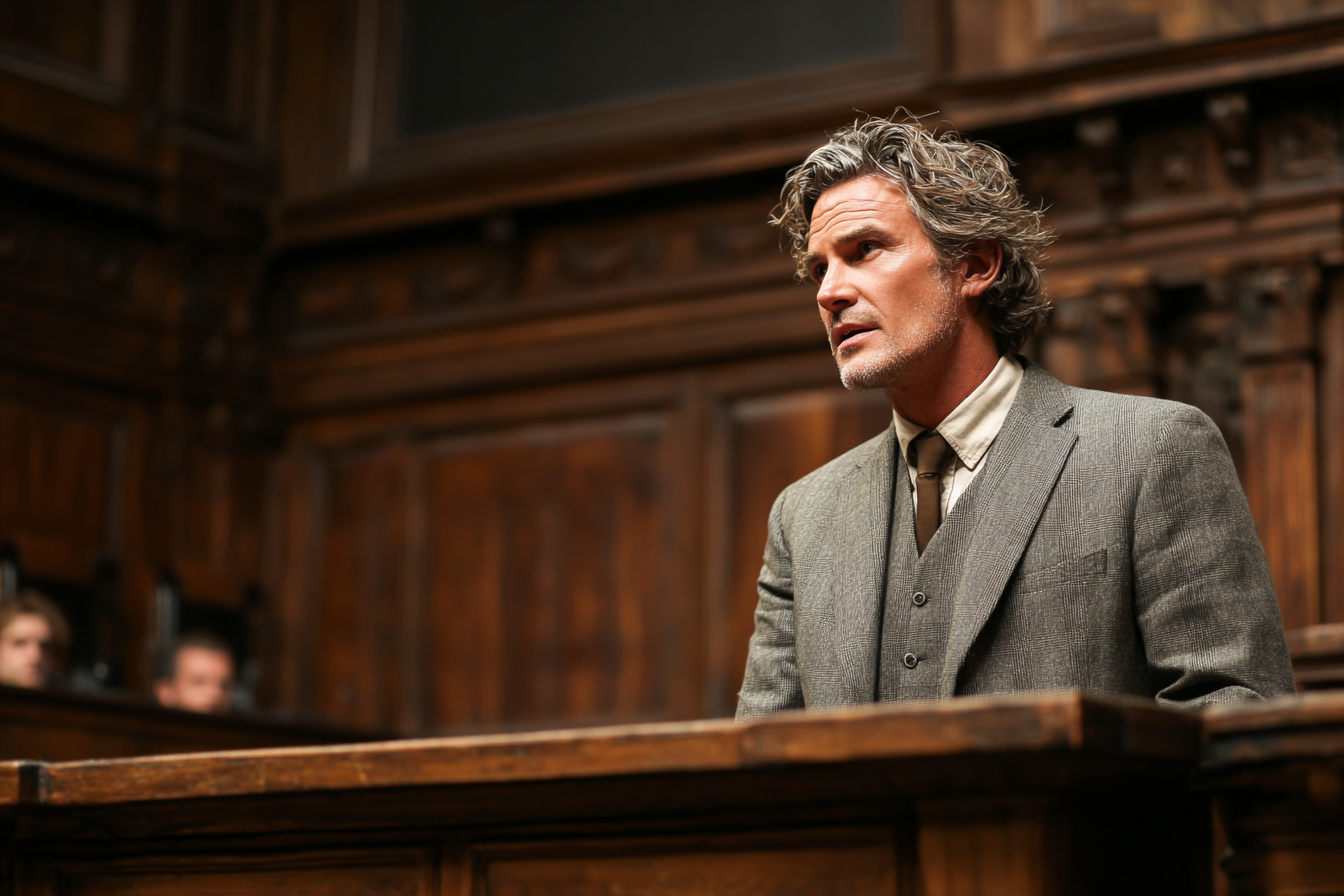 A man in a witness box | Source: Midjourney