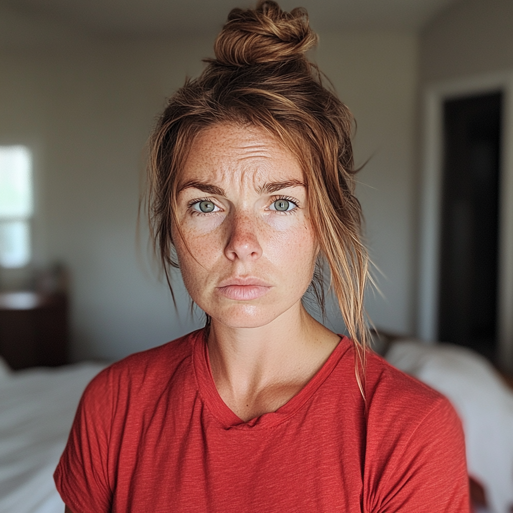 An emotional woman standing in a bedroom | Source: Midjourney