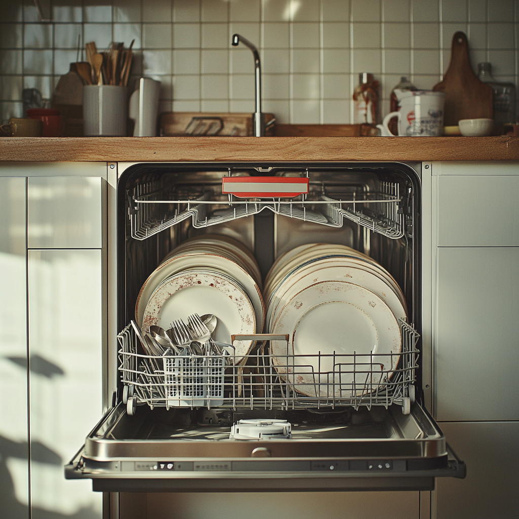 A dishwasher with dirty dishes | Source: Midjourney