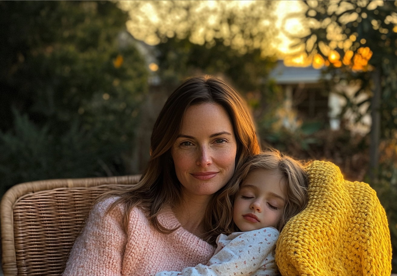A woman holding a sleeping child | Source: Midjourney