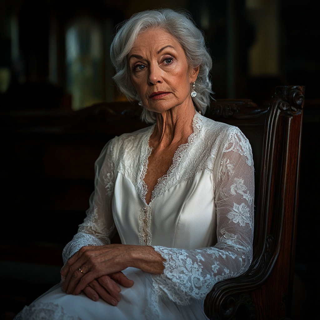 Senior woman wearing a white dress at a funeral | Source: Midjourney