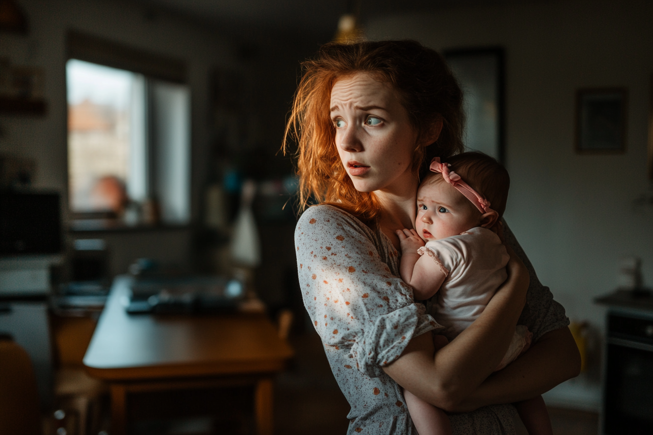 A woman holding a baby | Source: Midjourney