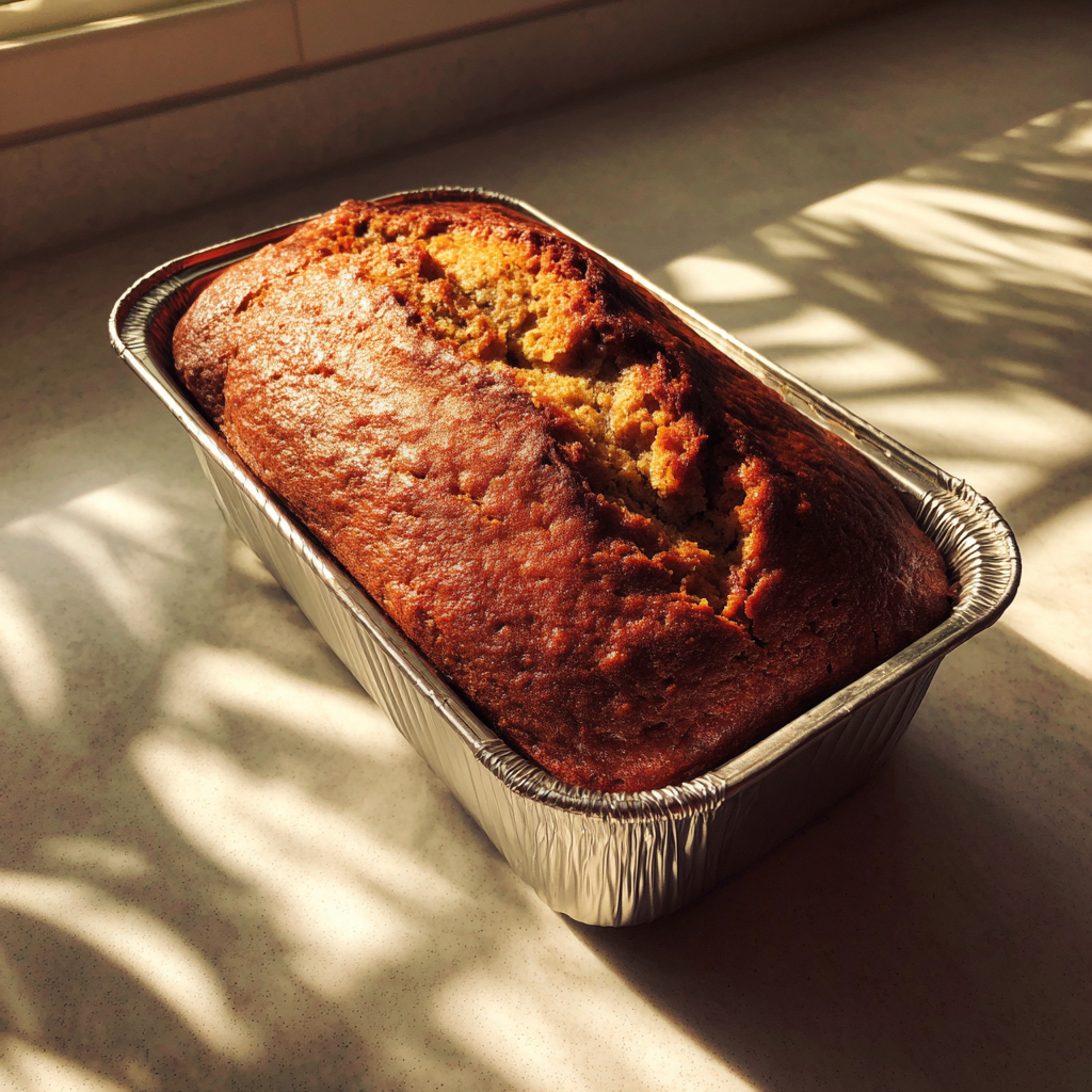Banana bread on a counter | Source: Midjourney