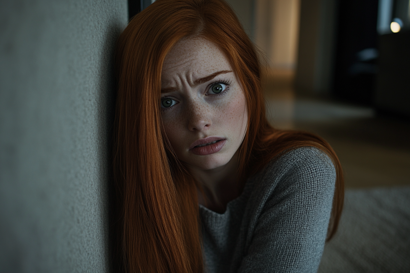 Woman leaning against a wall and looking upset | Source: Midjourney