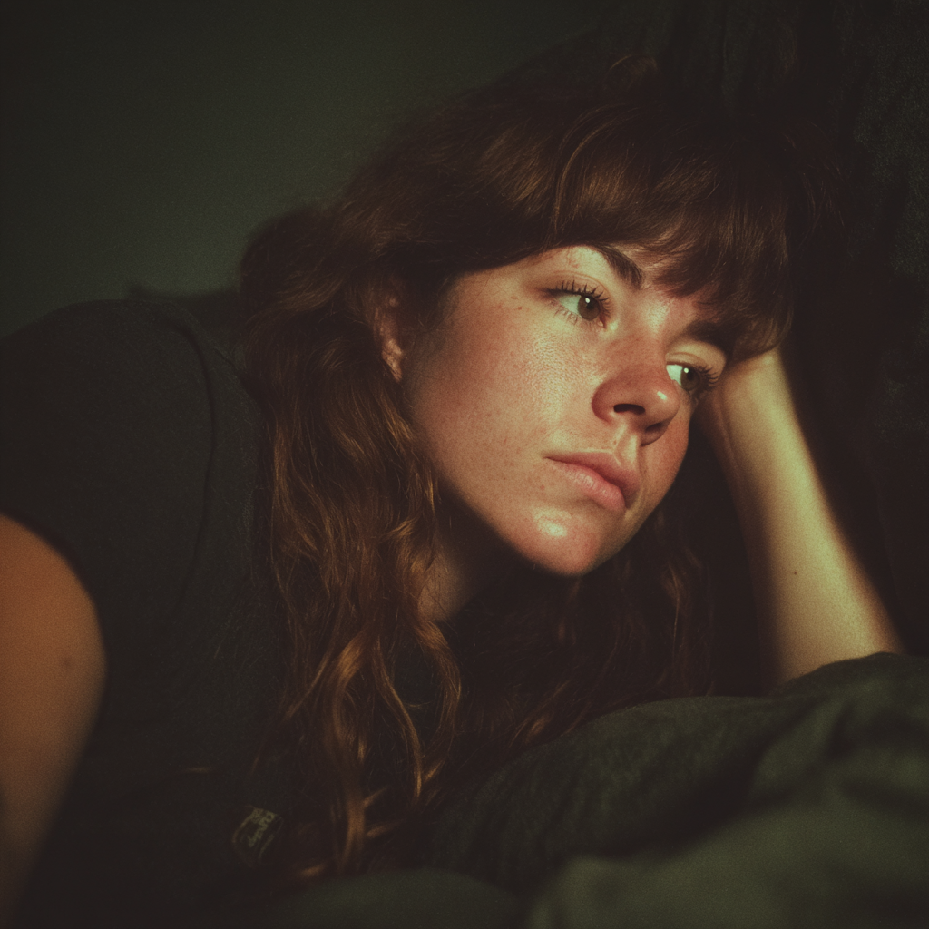 A pensive woman laying in bed | Source: Midjourney