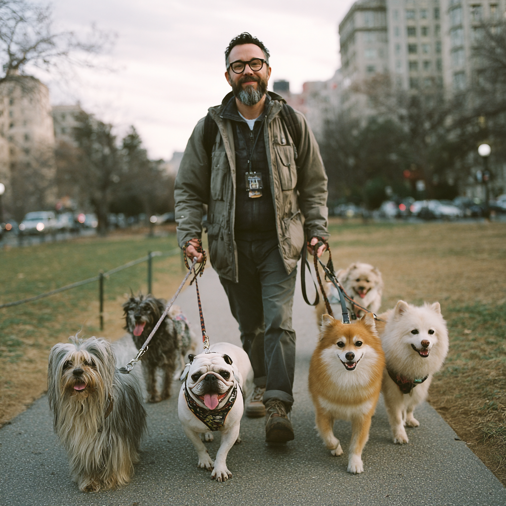 A happy man walking dogs | Source: Amomama