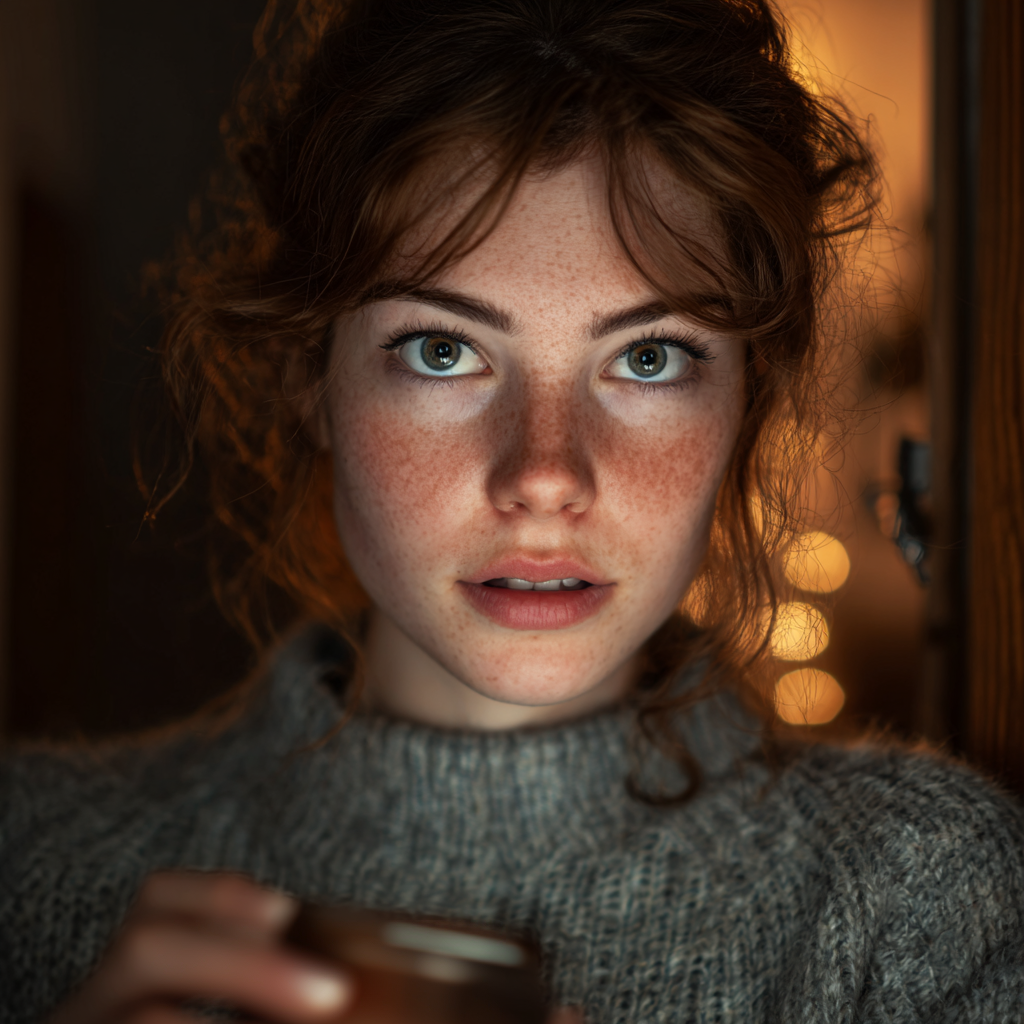 A woman holding her phone | Source: Midjourney