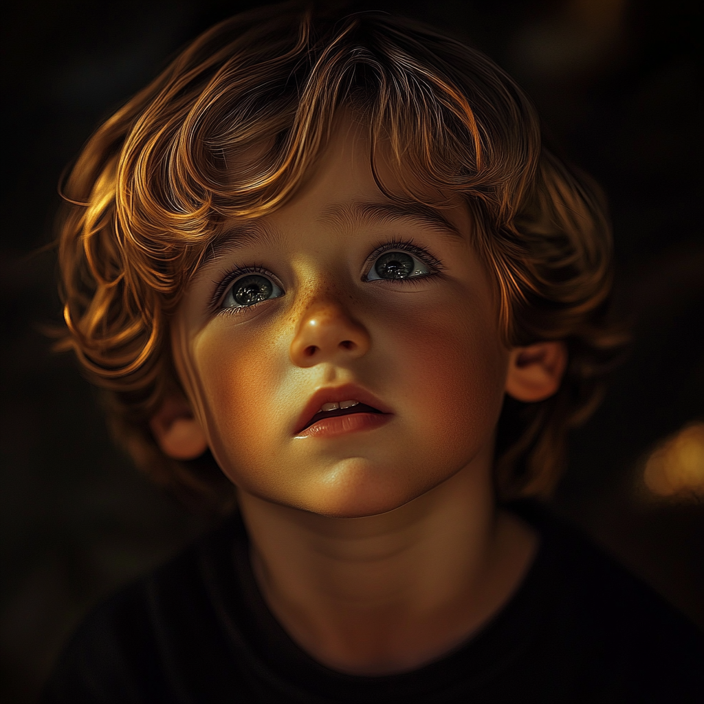 A sad little boy looking up | Source: Midjourney