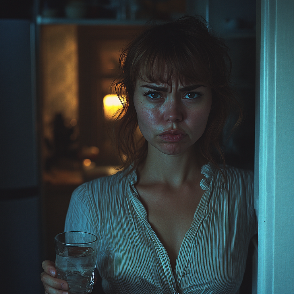 An angry woman holding a glass of water | Source: Midjourney