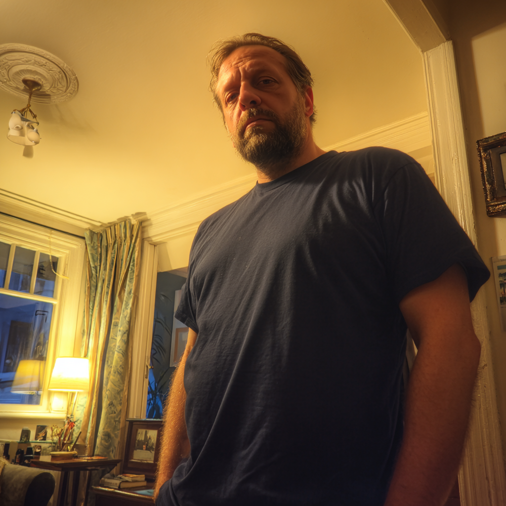 A nonchalant man wearing a navy t-shirt | Source: Midjourney